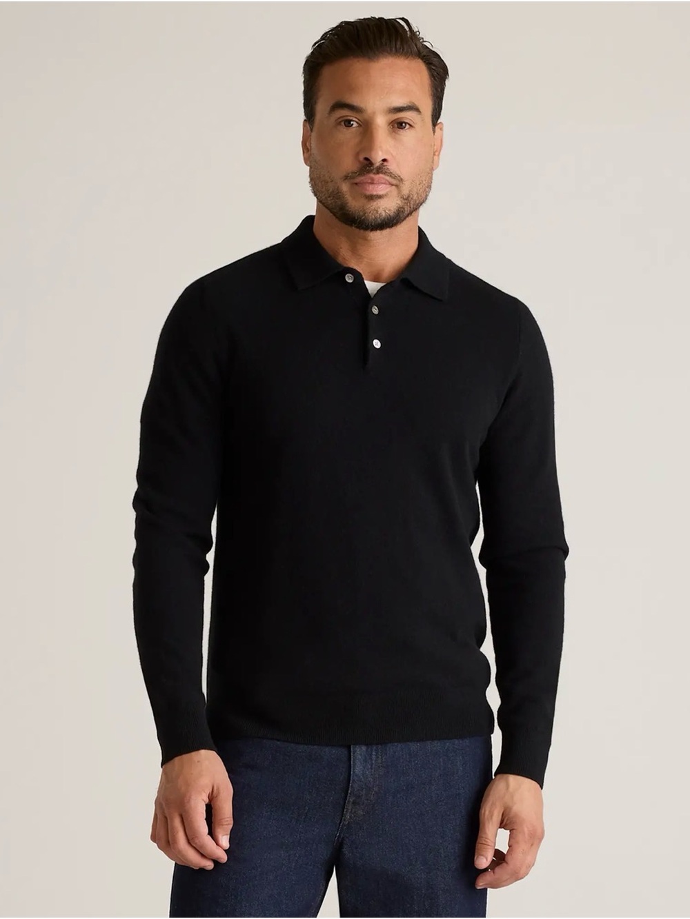 Quince Black Long-Sleeve Polo 100% Mongolian cashmere sweater size L EUC